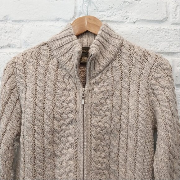 Inis Crafts Sweater Women Small Beige Wool Fisherman Cable Knit Zip Cardigan. - Picture 3 of 8